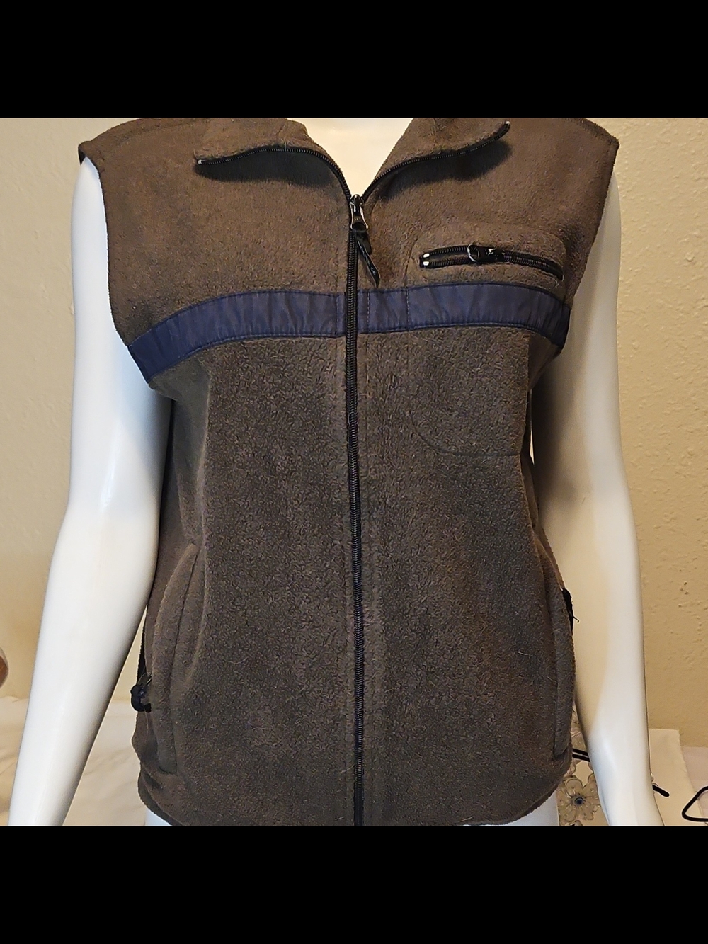 Route 66 Brown and Navy Fleece Zip Vest